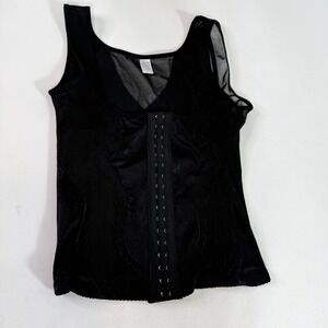 Shapewear‎ Tank Top Womens Medium Large Black Hook & Eye Corset Camisole Mesh